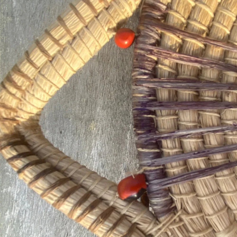 Handcrafted Woven Grass Star Basket Sunburst Wall Decor Boho Fiber Art Beads 14